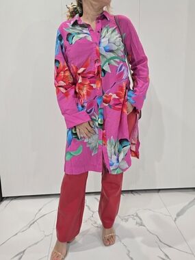 Anthropology Maeve Shirt Boho Chic S Floral Long Sleeve Button Down Split Tunic